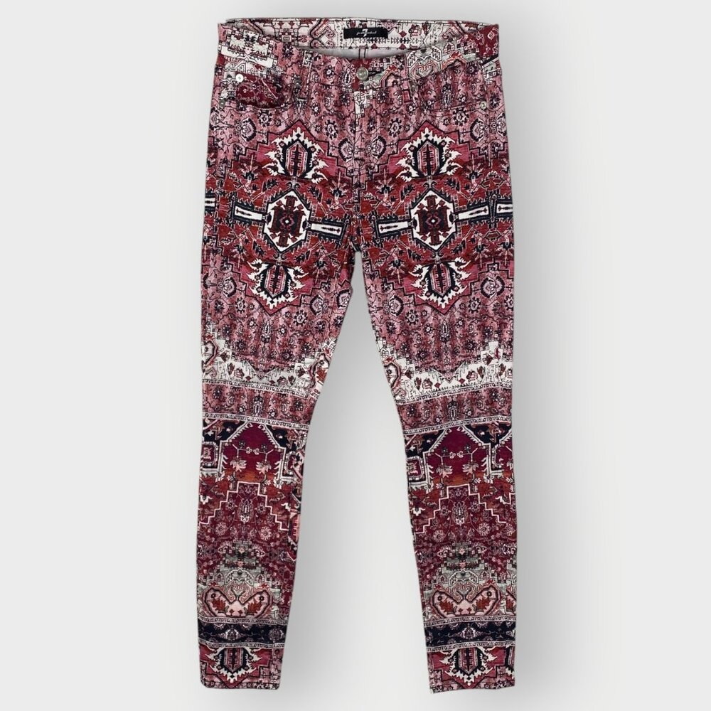 7 for All Mankind Velvet Skinny Jeans | 26 | Red Paisley | Boho Tribal